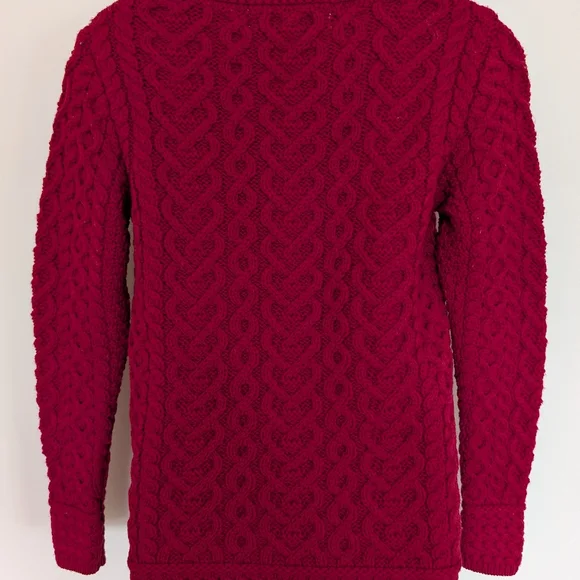 Aran Mor Hearts High Mock Neck Cable Knit Sweater Small Red - Picture 8 of 11